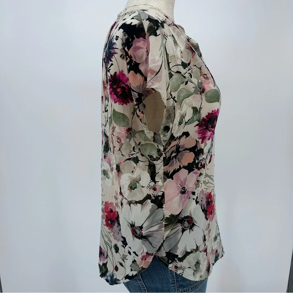 Silk Floral Blouse Cottagecore Romantic Top Sheer Femme Amour Vert XS - Picture 4 of 7